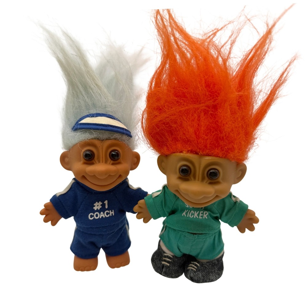 VTG Russ Troll Doll Lot 2 Coach & Super Kicker Soccer Sports 3 Inch Figures